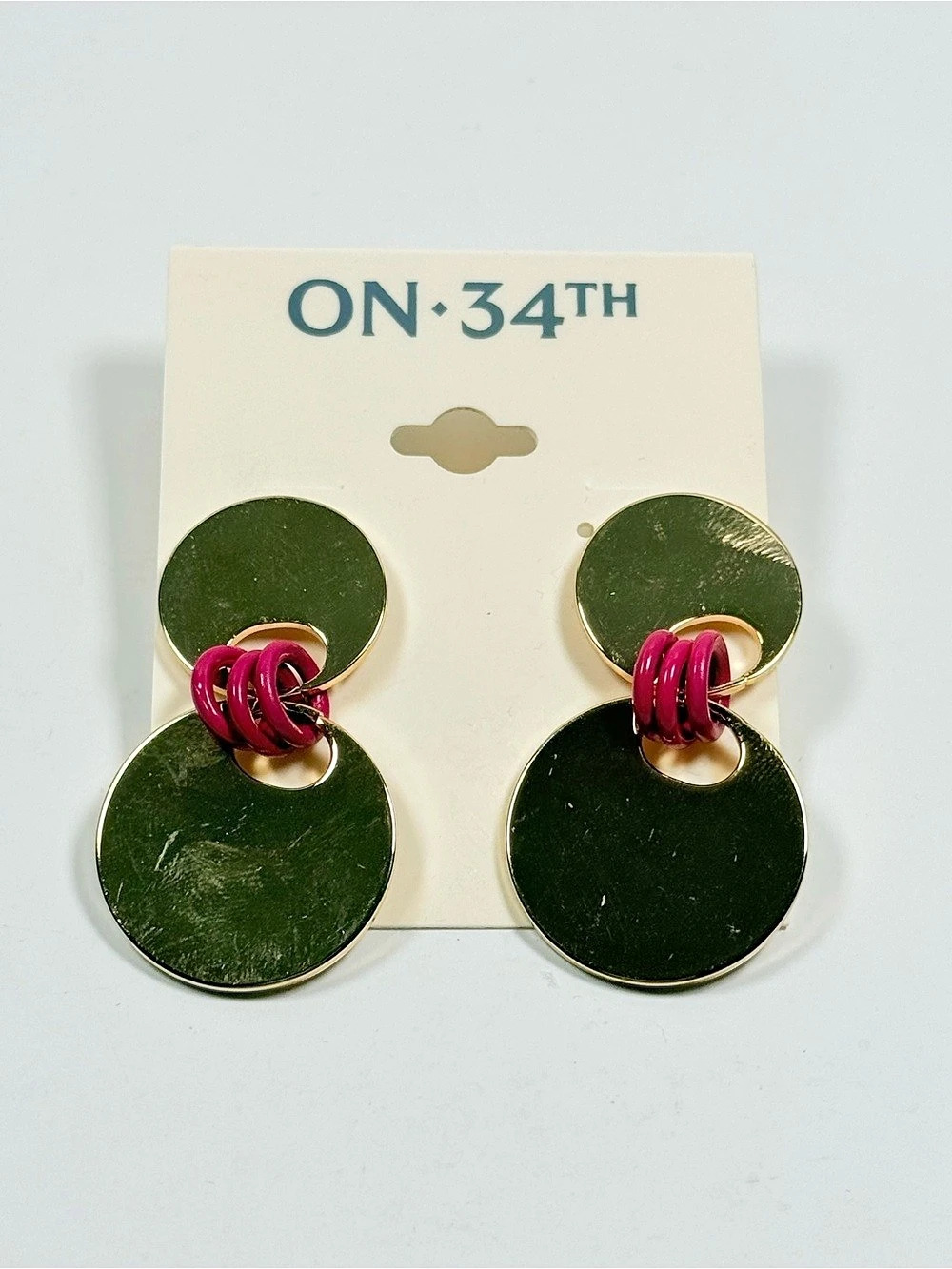 ON·34TH Mixed Pink Metal Disc Tower Earrings Green & Pink